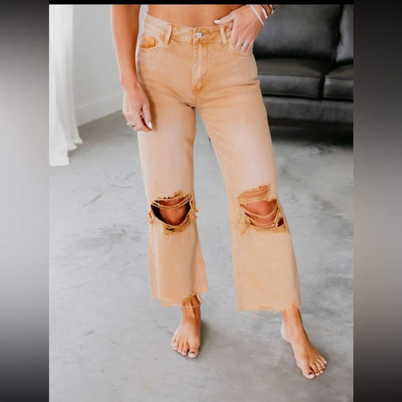 VERVET BY FLYING MONKEY High Rise Distressed Tan Jeans - Picture 1 of 15